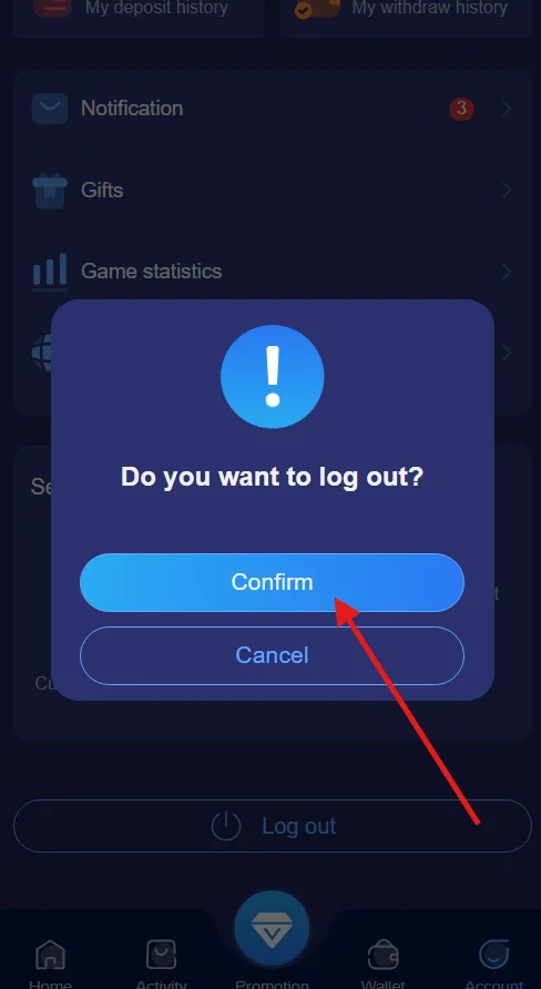 click confirm to logout